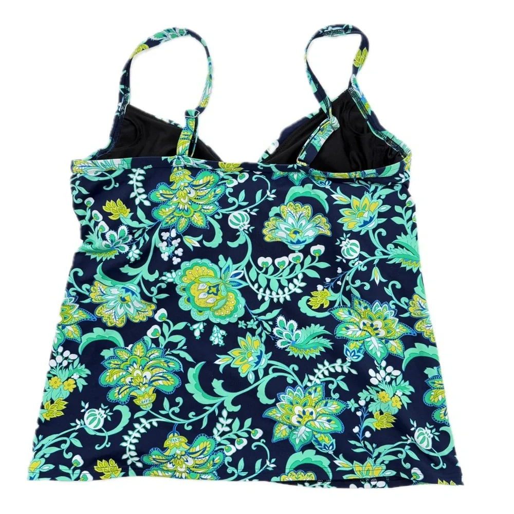 Lands' End Paisley Floral Twist Front Underwire Tankini Swim Top Navy Size 10 - Picture 11 of 15